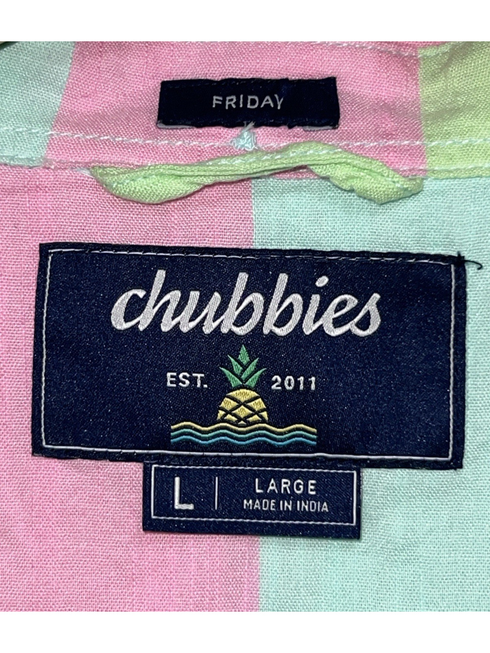 Chubbies Shirt Men's Large Pastel Stripe Friday Resort Weave Short Sleeve Preppy